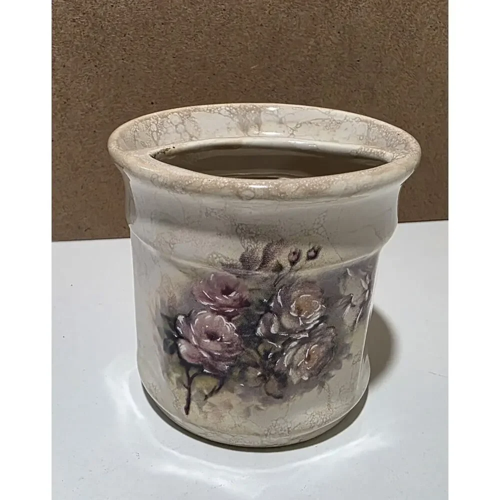 Vintage VB Athena Pottery floral ceramic shaving or toothbrush Holder